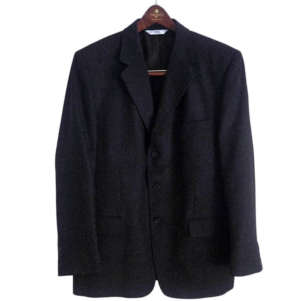 Versini Men 42 Regular Wool Blend 3 Button Blazer Sport Coat Dark Brown Textured